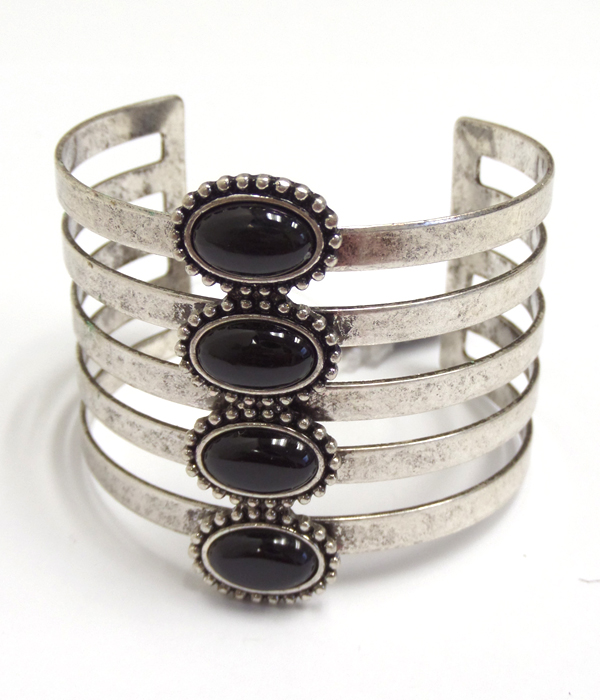 Stone 5 layer metal cuff bangle