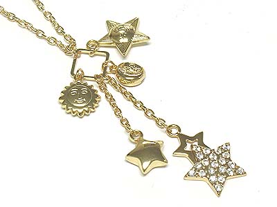 Crystal paved star and charms necklace 