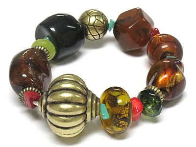 Casting metal and germ stone and natural stone stretch bracelet