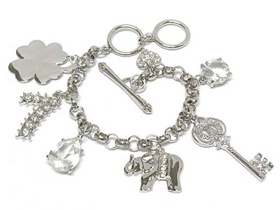 Crystal deco multi charms toggle bracelet