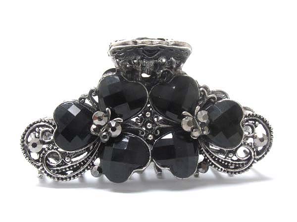 Multi crystal butterfly and heart flower deco and metal filigree hair clip