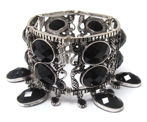 Multi crystal and facet acrylic stone dangle stretch bracelet