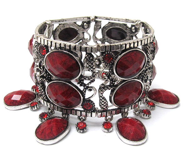 Multi crystal and facet acrylic stone dangle stretch bracelet