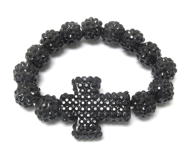 Crystal cross and multi fireball link stretch bracelet