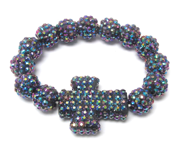 Crystal cross and multi fireball link stretch bracelet