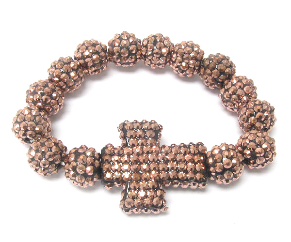 Crystal cross and multi fireball link stretch bracelet