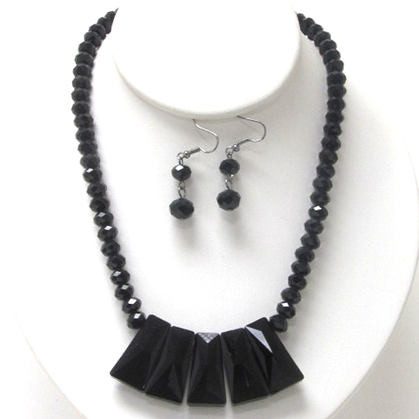 Multi facet glass bar and glass ball chain necklace earring set