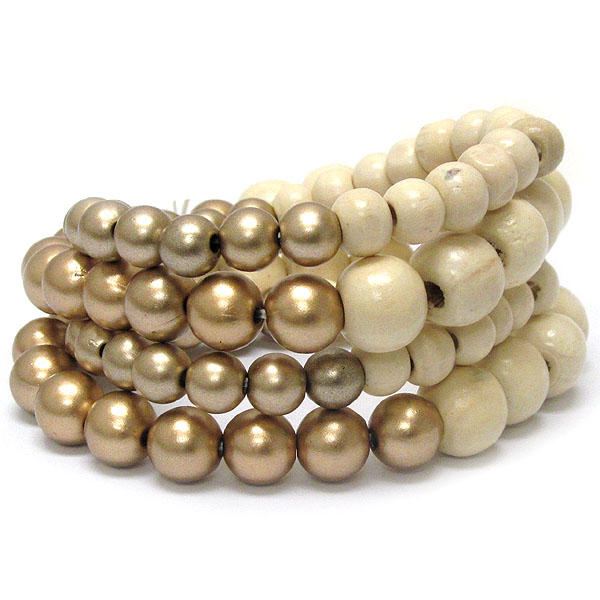 Multi wood ball bead stretch bracelet set of 4
