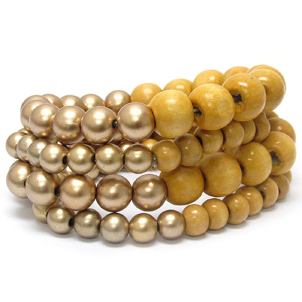 Multi wood ball bead stretch bracelet set of 4