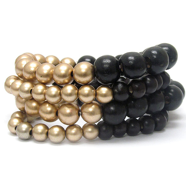 Multi wood ball bead stretch bracelet set of 4