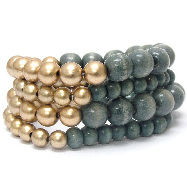 Multi wood ball bead stretch bracelet set of 4