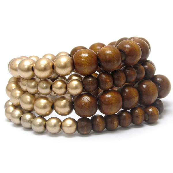 Multi wood ball bead stretch bracelet set of 4