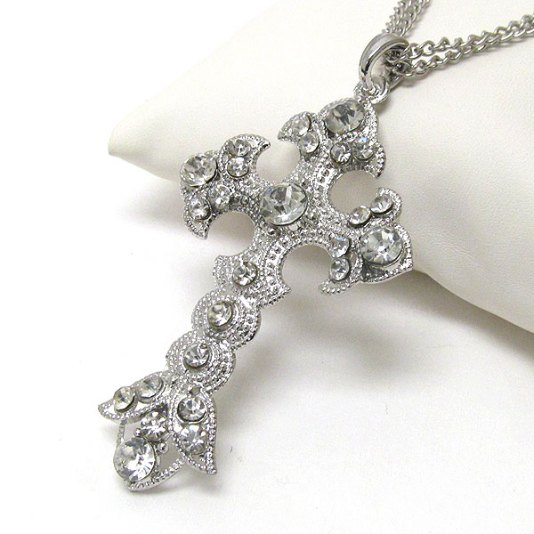 Crystal deco western cross pendant necklace