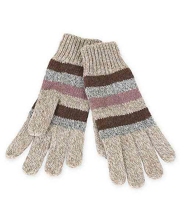 STRIPE KNIT GLOVES - 35% WOOL 65% ACRYLIC