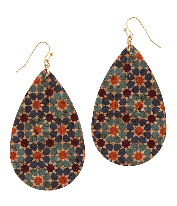 MOROCAN PATTERN CORK TEARDROP EARRING