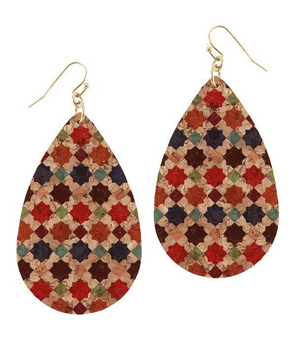 MOROCAN PATTERN CORK TEARDROP EARRING