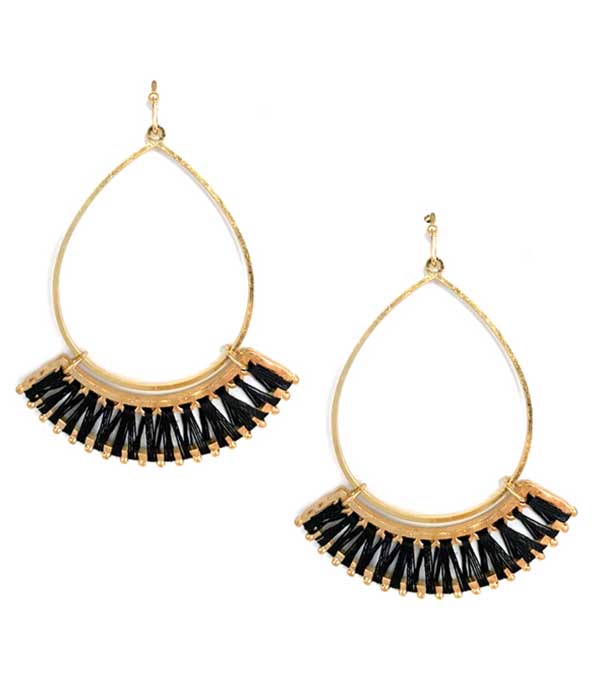 Wire teardrop and thread drop earring