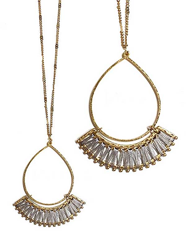Wire teardrop and thread drop pendant long necklace