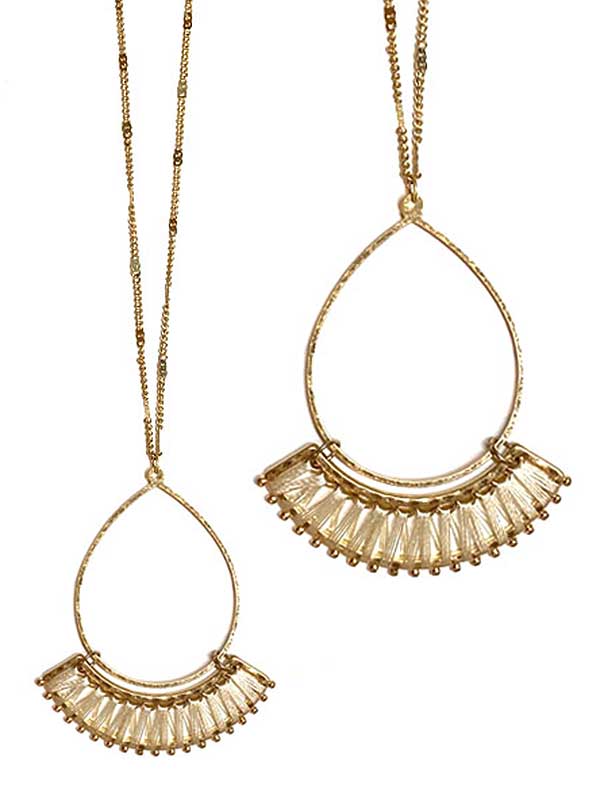 Wire teardrop and thread drop pendant long necklace