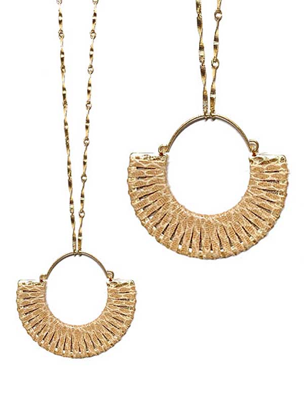 Wire hoop and thread drop pendant long necklace