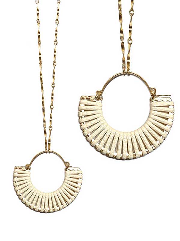 Wire hoop and thread drop pendant long necklace
