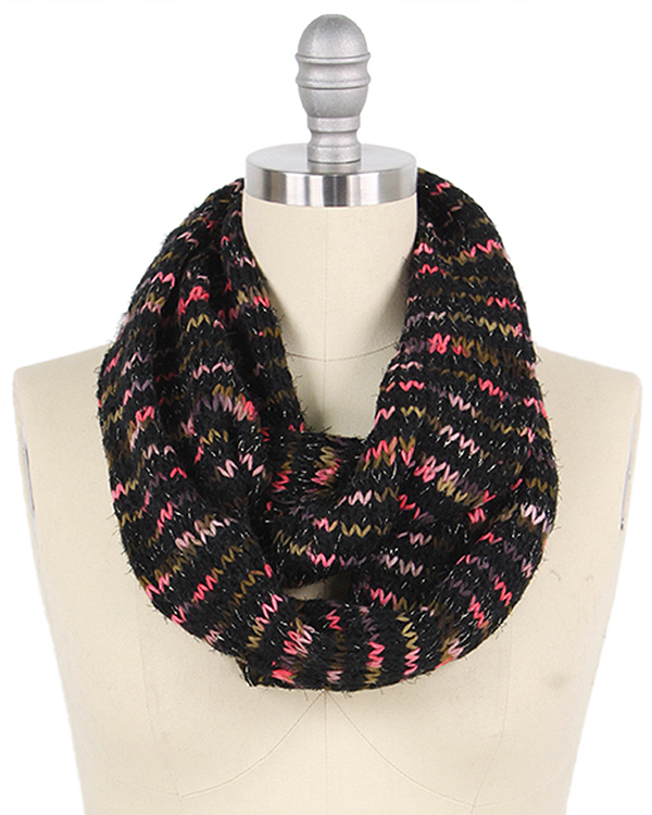 MULTI COLOR YARN KNIT INFINITY SCARF - 100% ACRYLIC