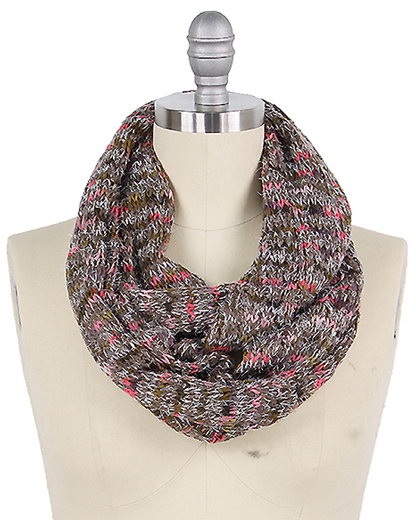 MULTI COLOR YARN KNIT INFINITY SCARF - 100% ACRYLIC