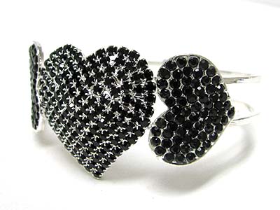 Crystal triple heart and double line bangle bracelet