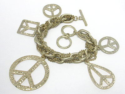 Multi peace theme charm dangle chain bracelet