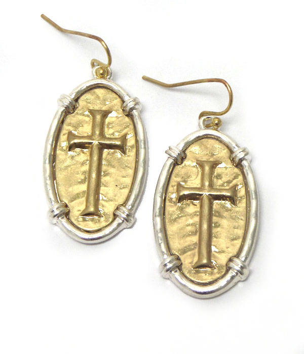 Oval  with cross fish hook earrings