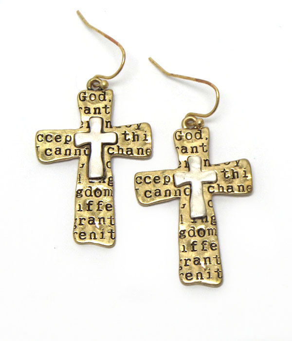 Cross shape with message fish hook earrings