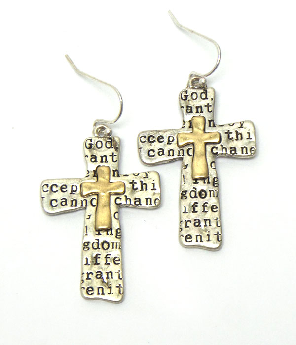 Cross shape with message fish hook earrings