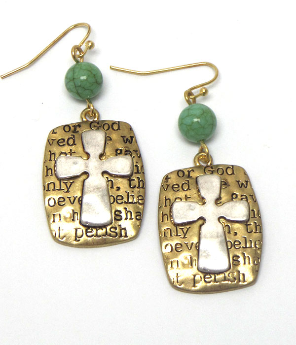 Cross shape with message fish hook earrings