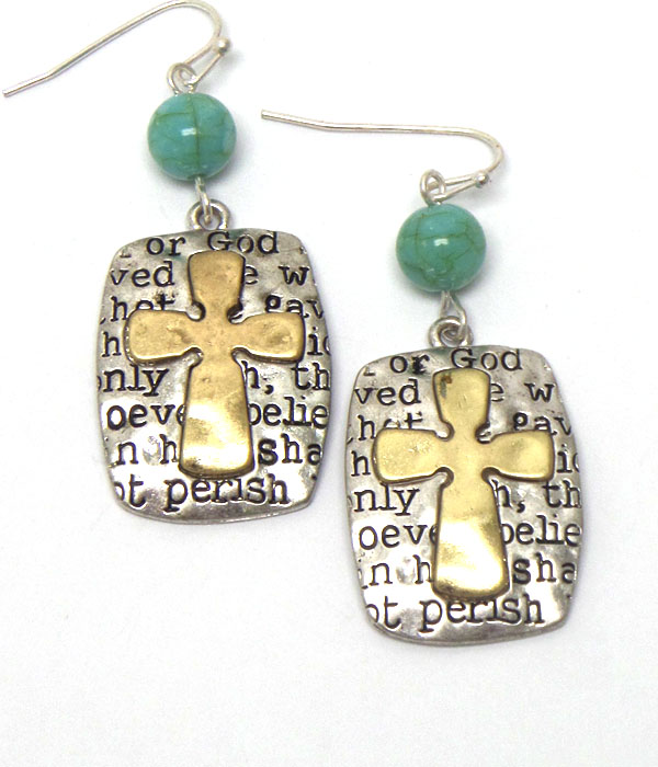 Cross shape with message fish hook earrings