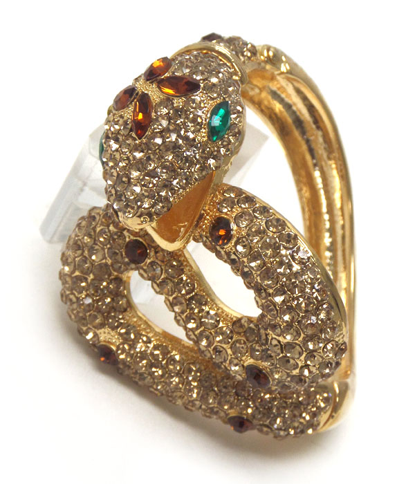 Rolling snake crystals pave bangle