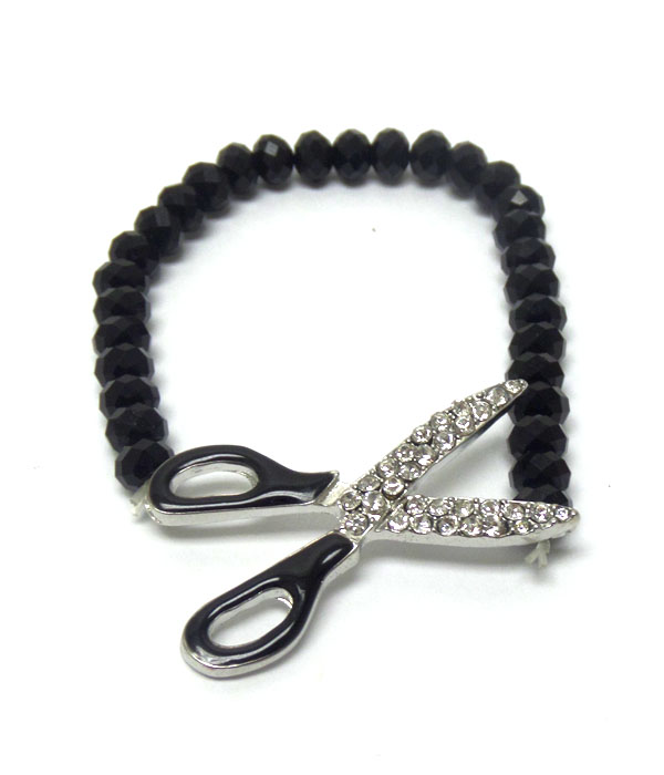 Crystal scissors with black beads bracelet