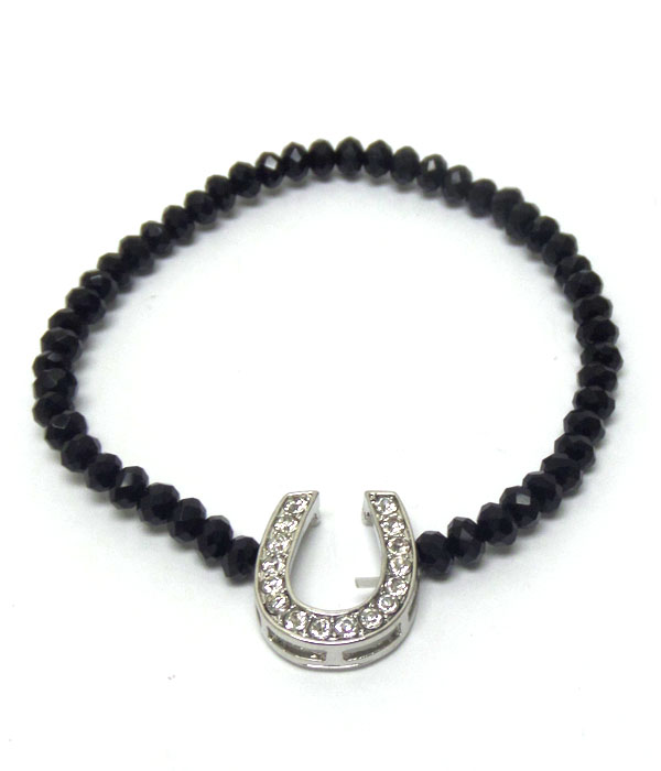 Crystal horseshoe with black beads bracelet