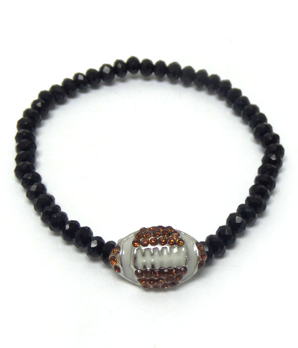 Crystal football with black beads bracelet