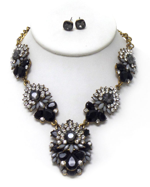 Linked flower with crystals necklace set