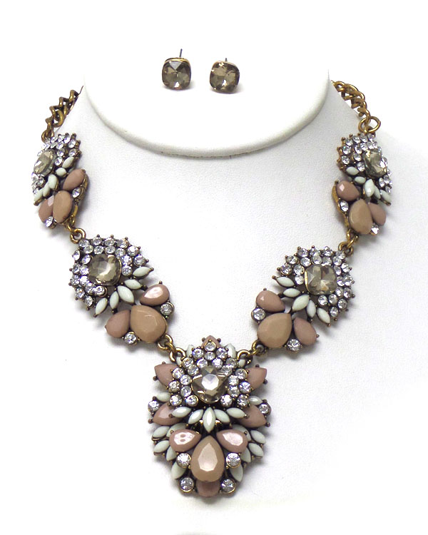 Linked flower with crystals necklace set