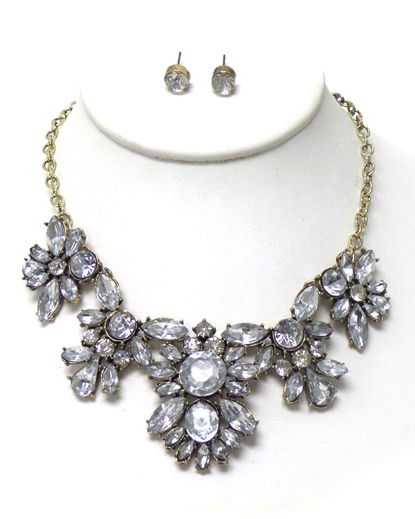 Linked flower with crystals necklace set