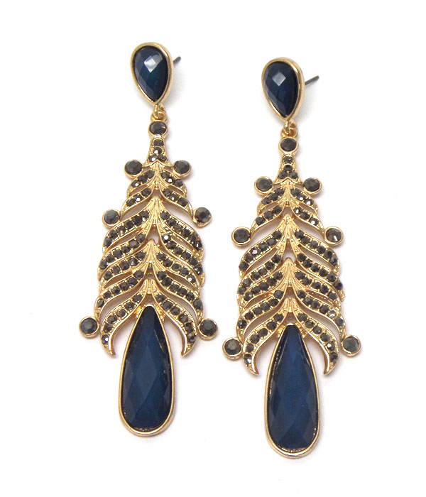 CRYSTAL STUD FEATHER DROP EARRING