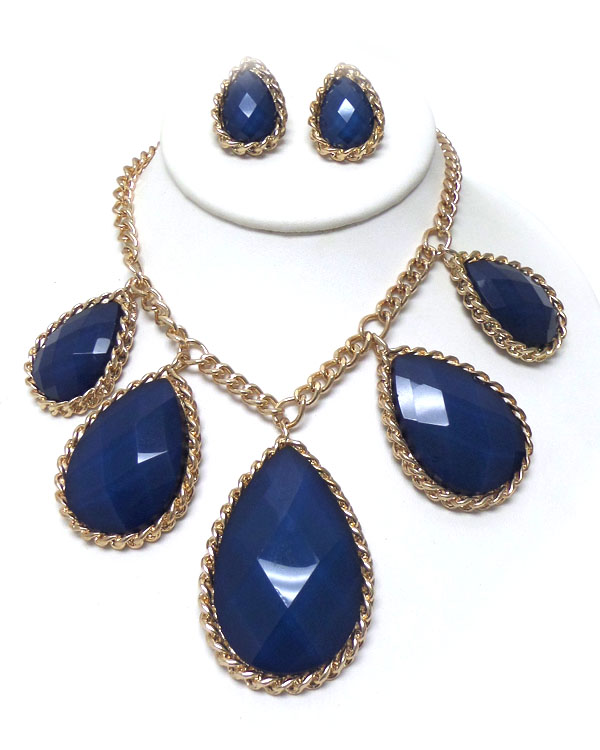 Facet teardrop stone dangle necklace set