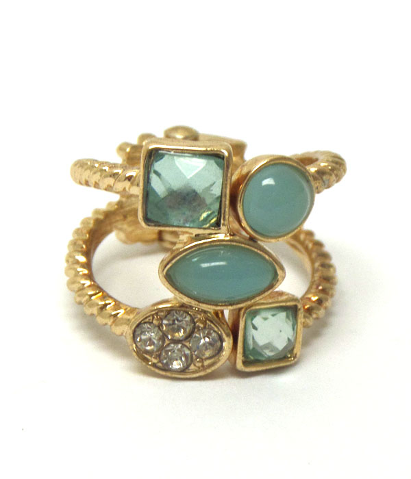 Multi stone twist metal texture hinge ring 