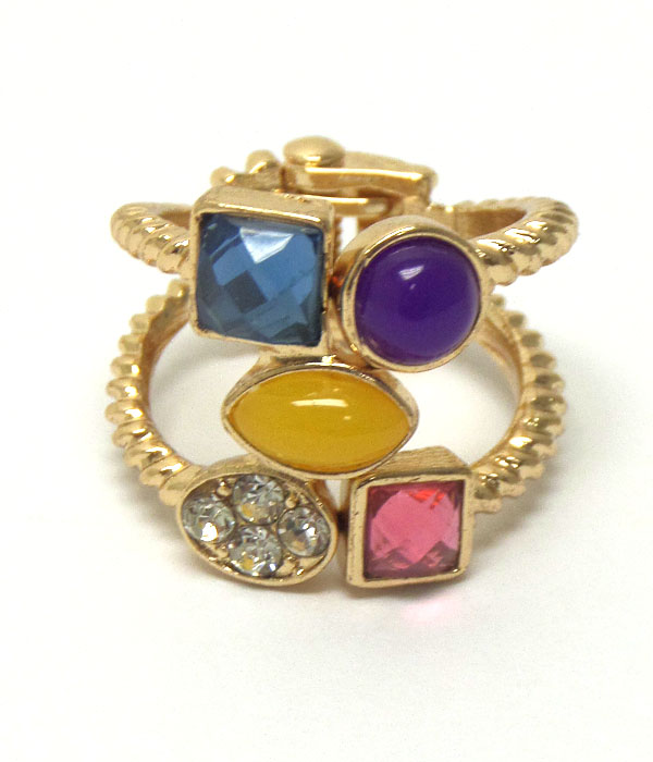 Multi stone twist metal texture hinge ring