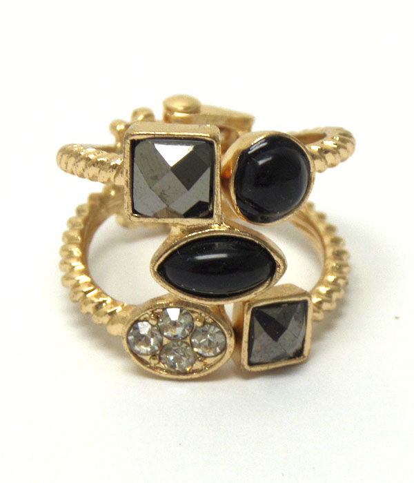 Multi stone twist metal texture hinge ring 