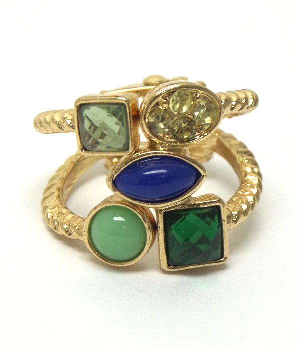 Multi stone twist metal texture hinge ring 