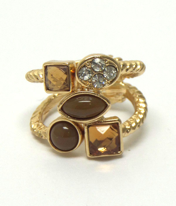 Multi stone twist metal texture hinge ring 
