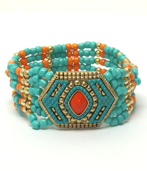 Aztec design casting with seed bead bracelet  -western