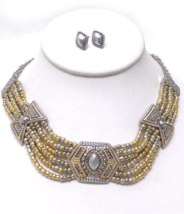 Aztec design casting with seed bead necklace set  -western